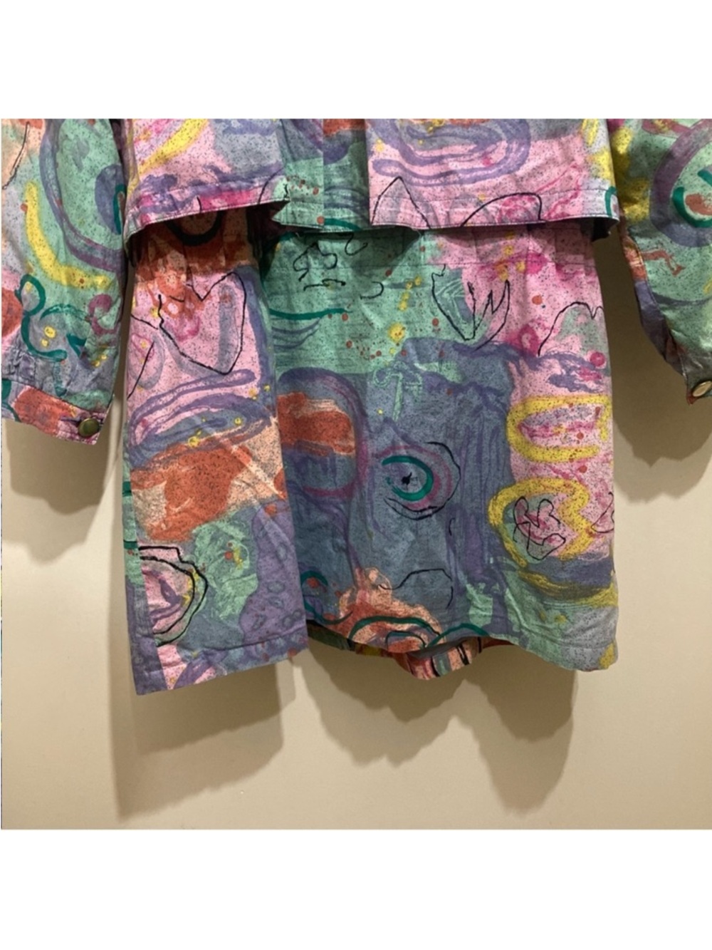 Vintage 90s Jacket Zip Up Size Medium Oversized Abstract Scribble Pastel Print - Picture 10 of 15